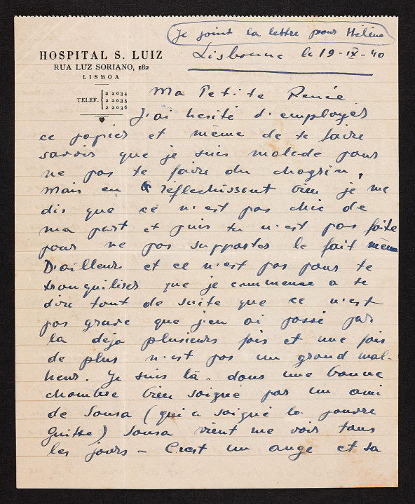 Moise Kisling, lettre à sa femme Renée, 19 octobre 1940