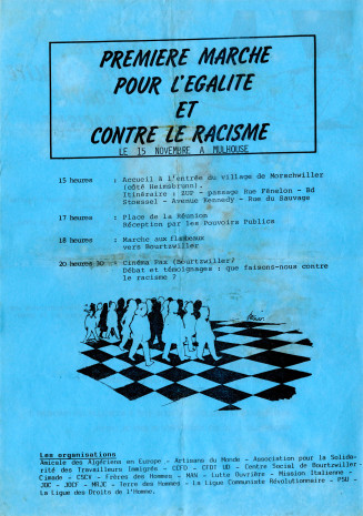 Programme d’accueil des marcheurs lors de l’étape de Mulhouse, le 15 novembre 1983 